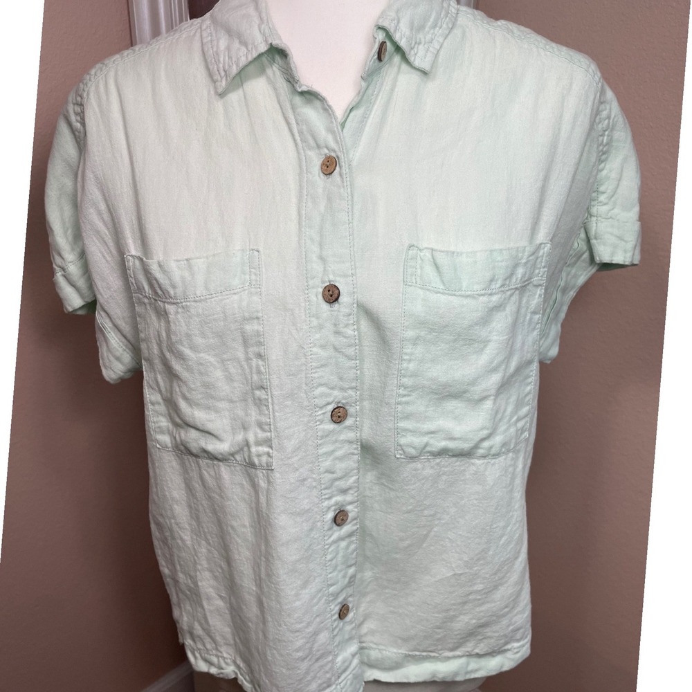 Anthropologie‎ Lola River Linen Lyocell Mint Green Button Up Shirt S